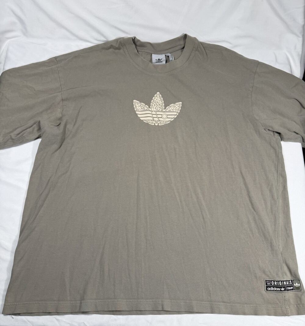 Adidas Originals Trefoil Logo Graphic T-Shirt Mens 2XL Tan Beige Short Sleeve